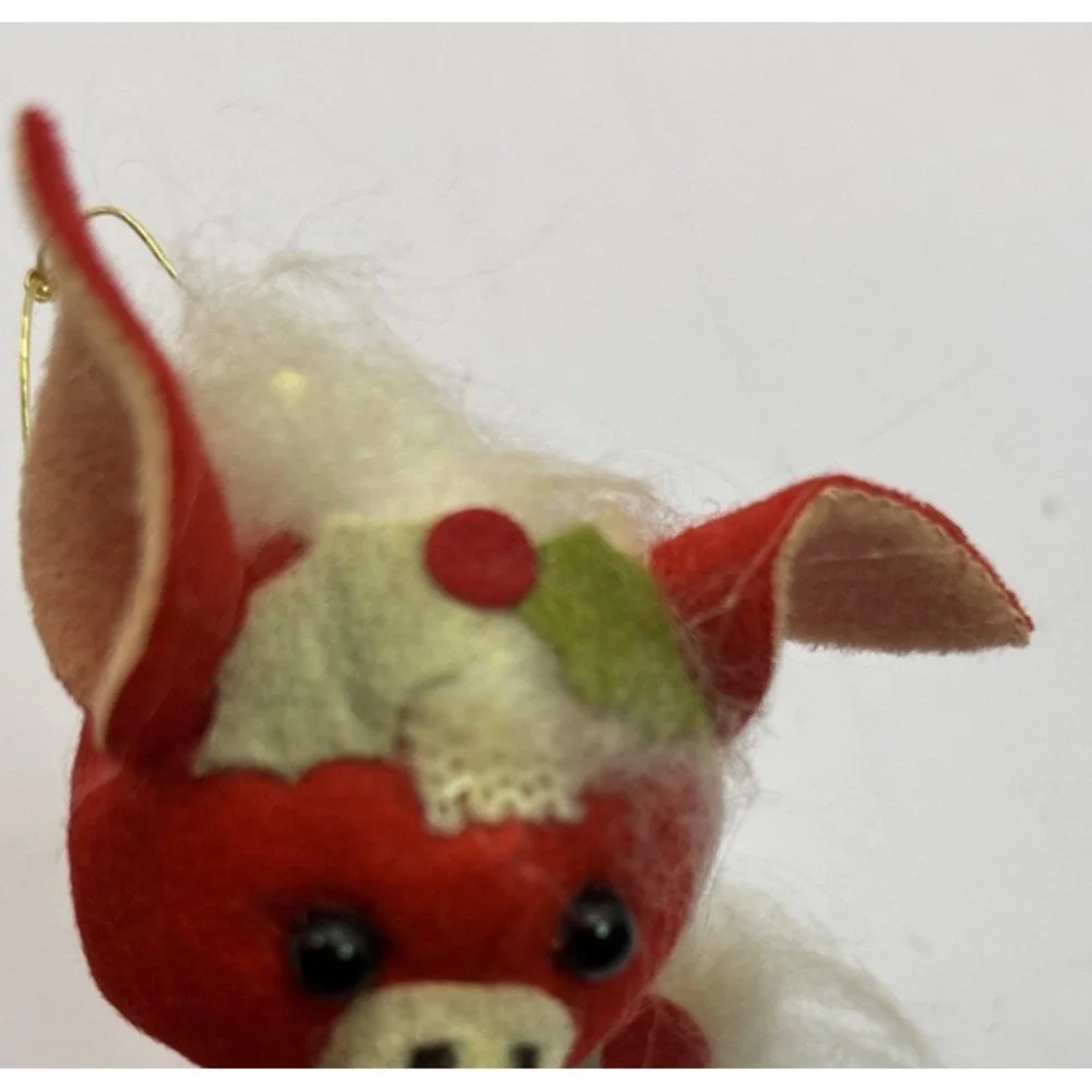 Vintage Red White Felt Flocked Deer Christmas Ornament Japan‎ 4 1/4